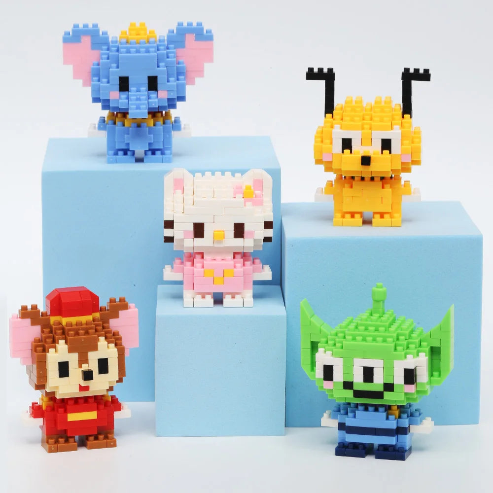 Stitch Disney Princess Elsa LinaBell Building Blocks Mickey Mouse Duck Mini Action Figures Blocks Assemble Toys Brick Kids Gifts.