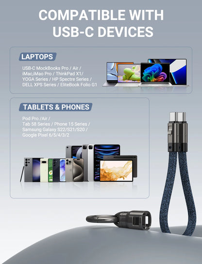 AUFU PD240W USB-C to USB-C Super Fast Charge Data Cable Zinc Alloy Head Lanyard 2 in 1 Phone Lanyard Charge Cable For IPhone SUM.