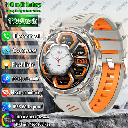 2025 New Military T-Rex 3 Smart Watch Men 1100mAh Battery AMOLED  IP68 Waterproof Outdoor Compass Bluetooth CallSport Smartwatch