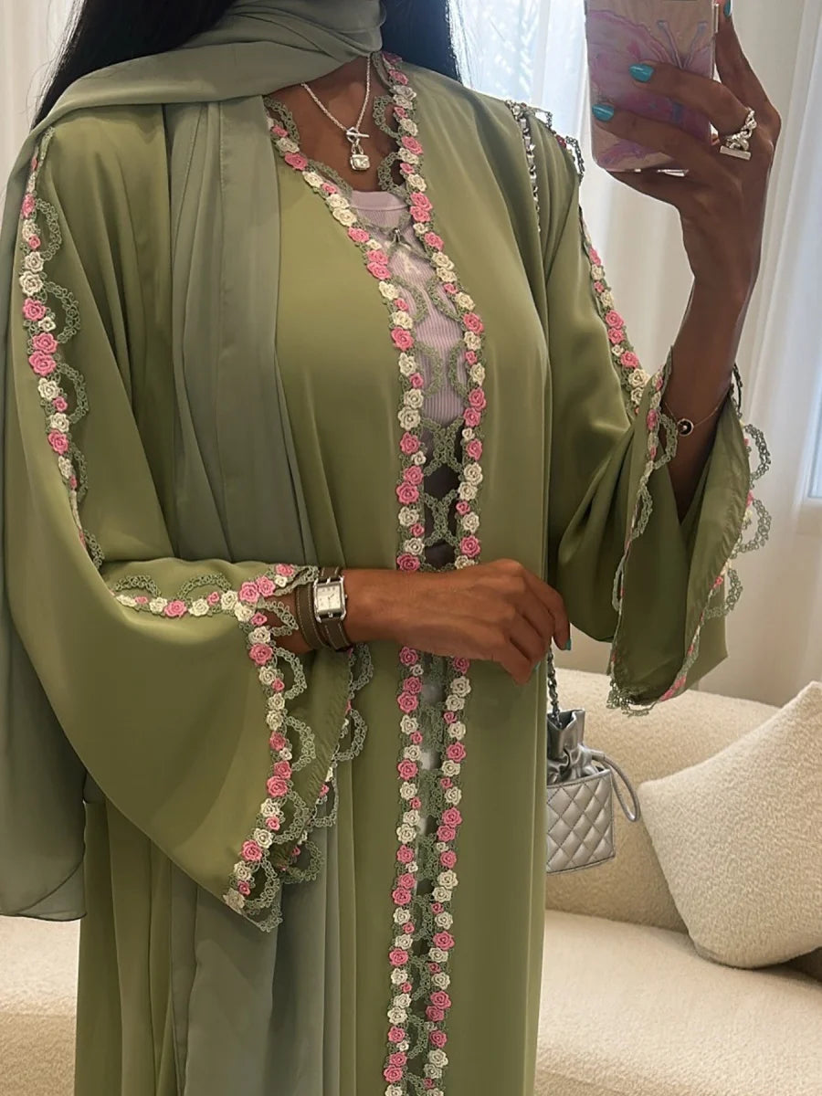 Muslim Women Dubai Abaya Embroidery floral Kimono Cardigan Dress Kaftan Ramadan Robe Femme African dresses Islam Clothing Kebaya.