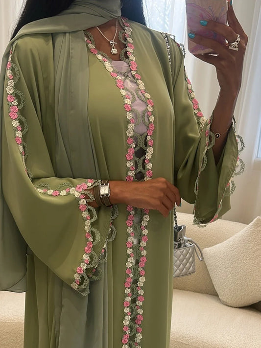 Muslim Women Dubai Abaya Embroidery floral Kimono Cardigan Dress Kaftan Ramadan Robe Femme African dresses Islam Clothing Kebaya.