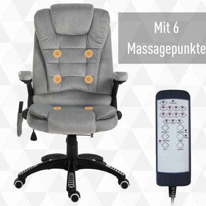 Vinsetto Massage-Bürostuhl, ergonomisch, höhenverstellbar, mit PU-Rädern in Grau für bequemes Arbeiten und Entspannung