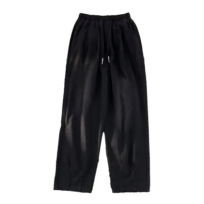 2024 New Trendy Wide-Leg Jeans Men's Loose-Fit Straight-Leg Casual Long Pants Vintage Washing Distressed Style.