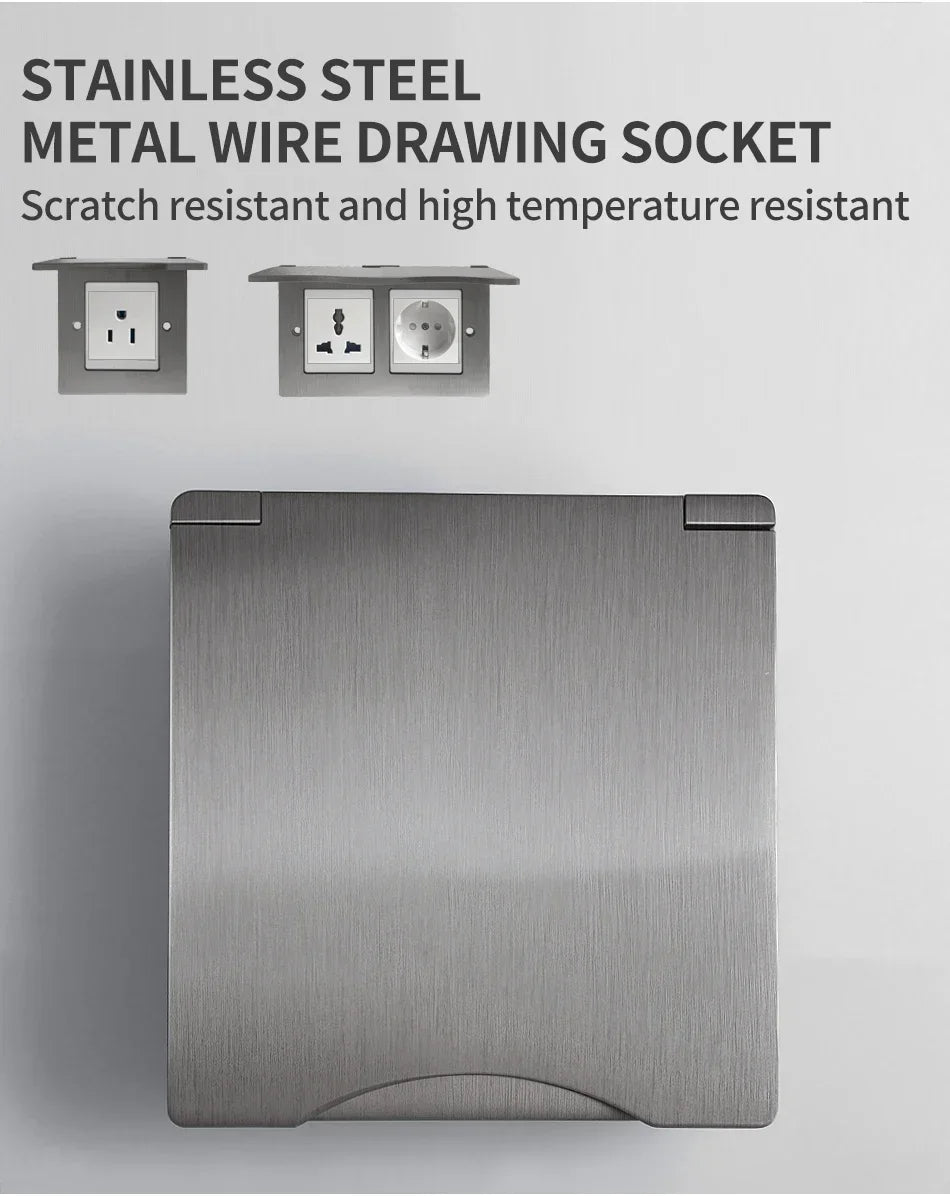 Wandmontage 1 Gang 2 Gang 8 mm Edelstahl-Panel-Buchse 13 A Schalter Computersteckdose Telefonsteckdose Thai US UK EU Frankreich.