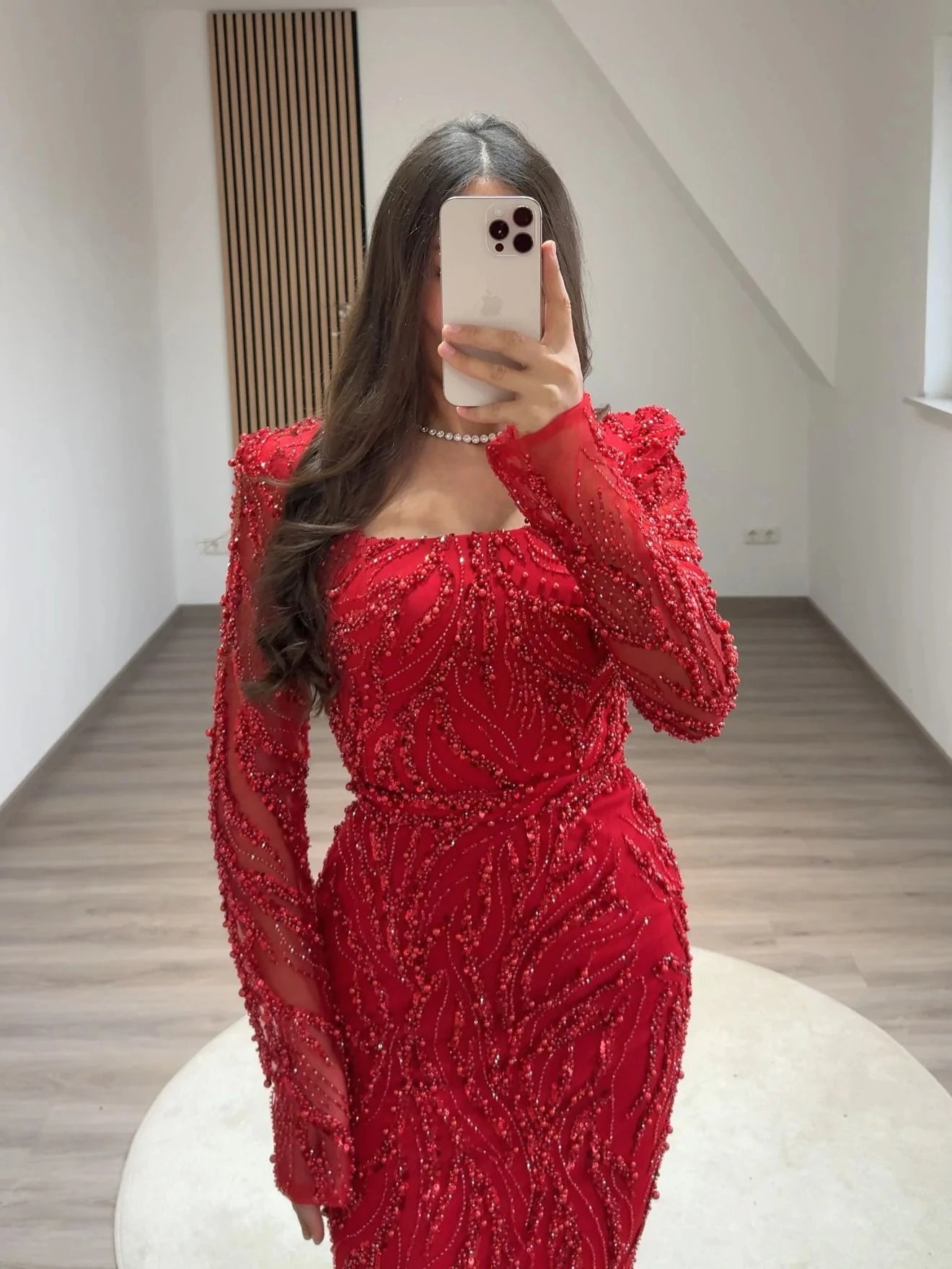 BABYONLINE Maßgeschneidertes Abendkleid All CoPearl Sleeve Full Crystals Etuikleid Abiye