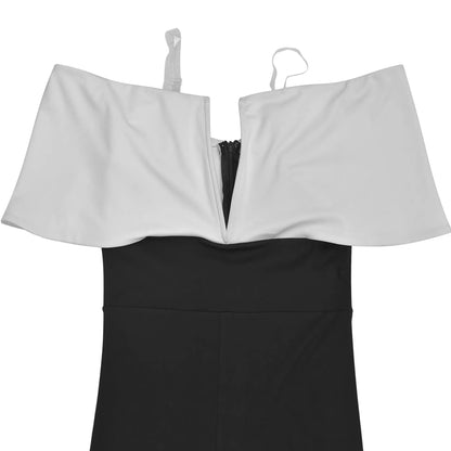 HBLL Women's Off The Shoulder Color-Block Back Zipper Wide Legs Jumpsuits One Piece Outfits Elegant Patchwork Rompers Clubwear.