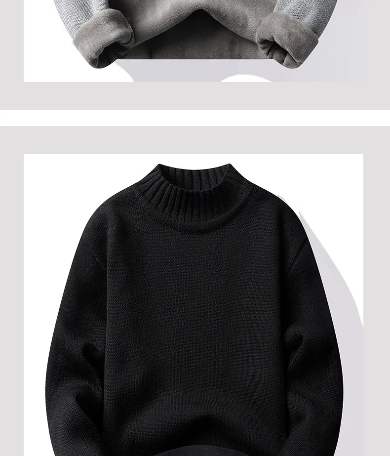 Men's Winter Fleece Pullover Knit Sweater Wool Plus Velvet Clothing Thick Warm O-neck Jumpers Fashion Y2K Knitwear.