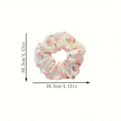 6pcs/set women's sweet pink peach blossom check large intestine hair ring,fashionable and versatile hair accessory.