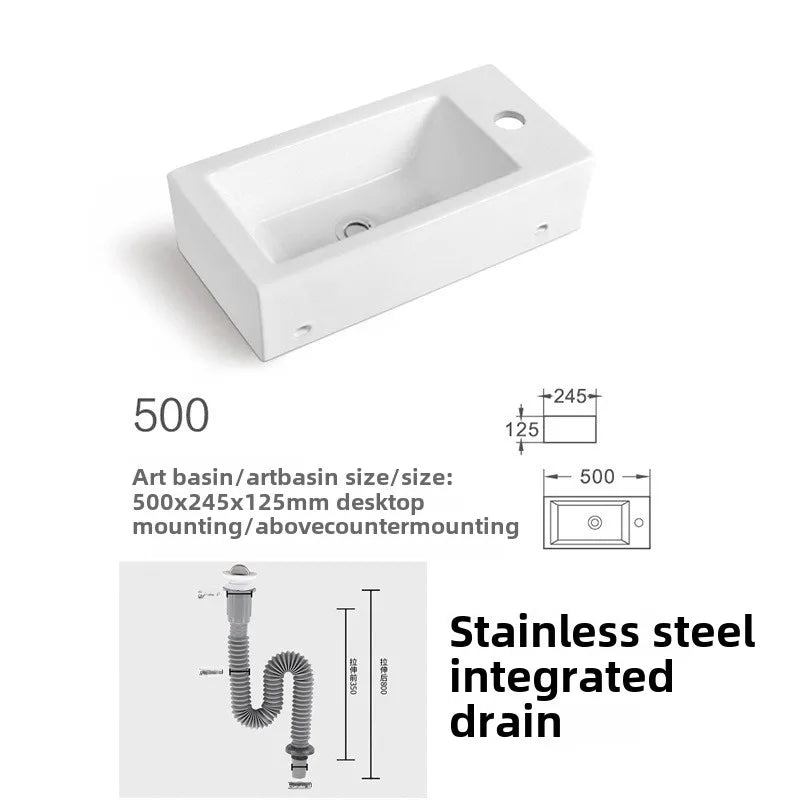 Kompaktes, an der Wand montiertes Keramikwaschbecken – kleines quadratisches Waschbecken, platzsparendes Design für Badezimmer, Balkon oder Waschtisch