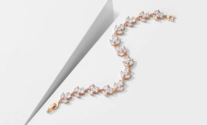 ZAKOL Luxury AAA Cubic Zirconia Wedding Bracelets for Women High Quality White Gold Color Leaf Charm Bracelet Bangles.