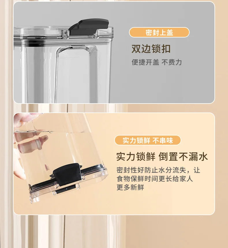 Food Box Storage Container With Airtight Lid Condiment Organizer Plastic Dispenser Jar Hermetic Kitchen Cereal Snack Spaghetti.