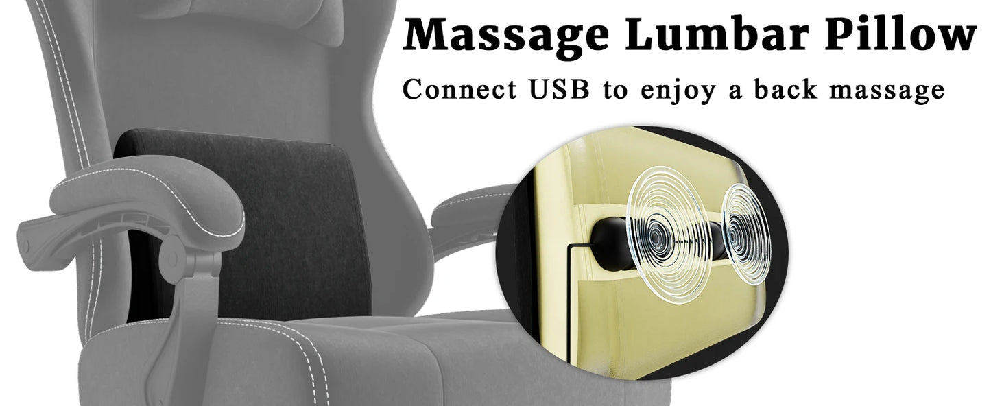 Ergonomischer Gaming-Stuhl, elektronischer Gaming-Stuhl mit Massage-Lendenwirbelstütze und Fußpedalen, Computerstuhl aus Stoff