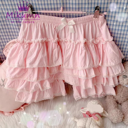 Mikumn Harajuku Japanese Lolita Kawaii Jk Bloomers Women Sweet Lace Ruffles Cotton Pumpkin Pants Y2k Girls Cute Shorts Skirts.
