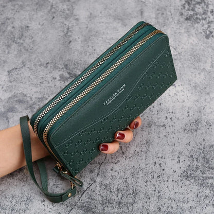 2025 New Women's Fashion Embossed Long Zipper Wallet with Large Capacity Double layer Zipper Phone Pocket Wallet.