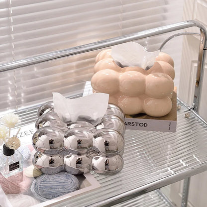 Geometry Tissue Box Cover Decorative Facial Tissue Holder Case Container for Bedroom Tissue Box Covers Rectangular Ceramic