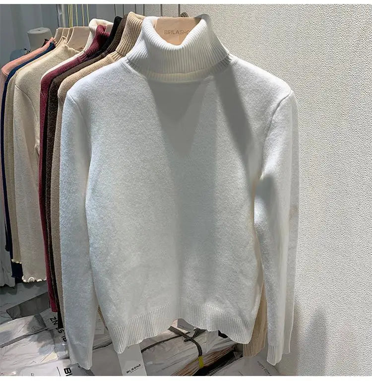 2025 neue Verdicken Hohe Kragen Pullover frauen Pullover Top Winter Warme und Weiche Einfarbig Inneren Tragen Bodenbildung Shirt.