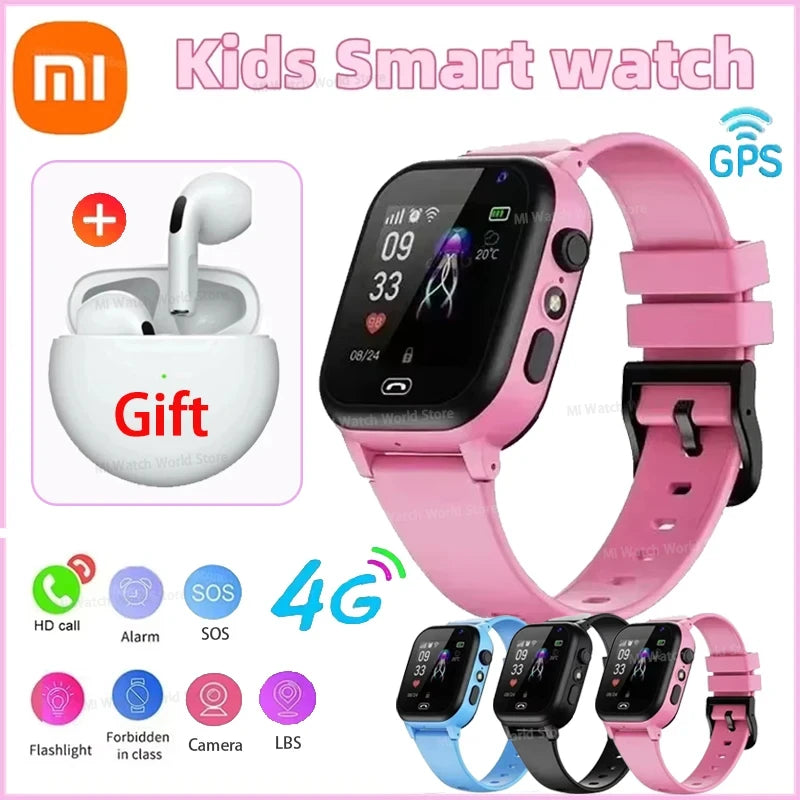 Xiaomi Kids 5G Smart Watch SOS GPS Location Video Call Sim Card Child Camera Waterproof Upgrade 2025For Boys Girls Add Earphone.