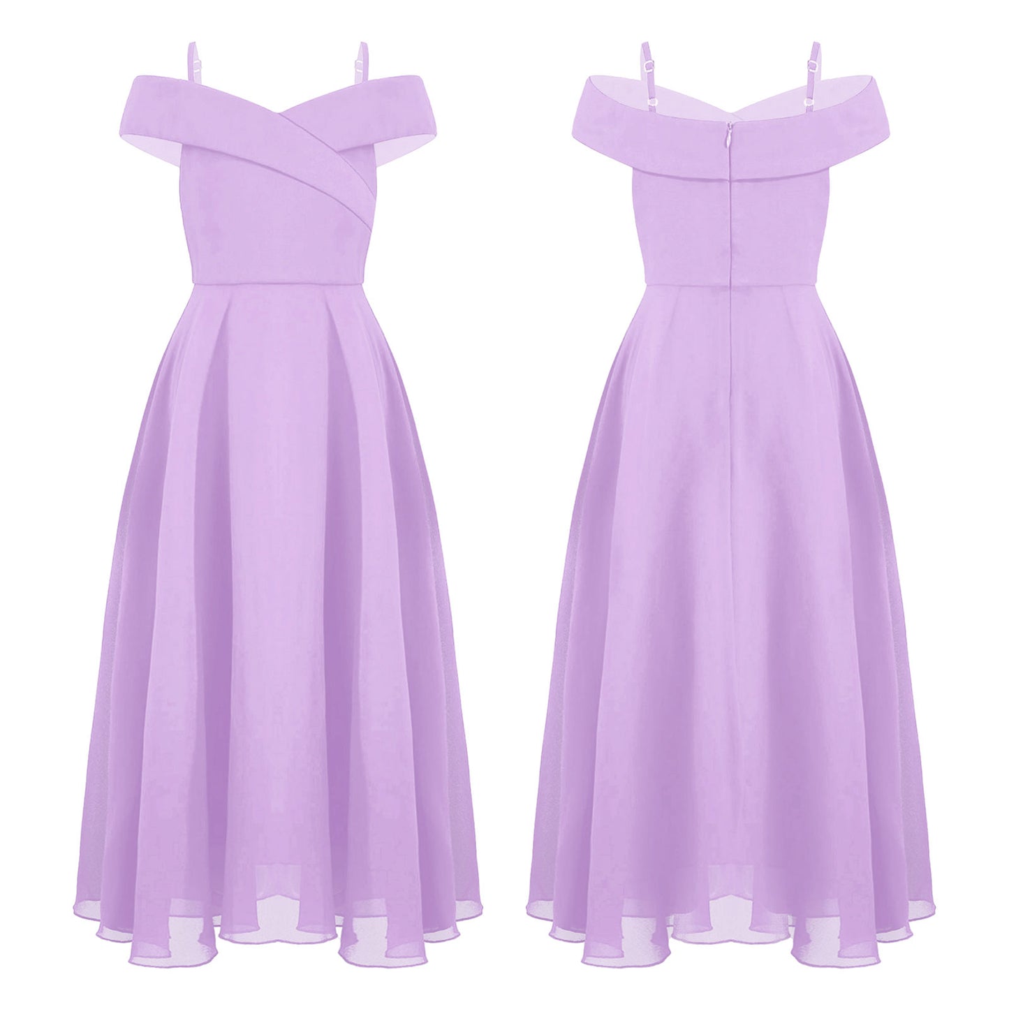 Elegantes Chiffon-Partykleid für Mädchen, schulterfrei, verstellbarer Spaghettiträger, bodenlanges Maxikleid für Hochzeit, Geburtstag, Abend