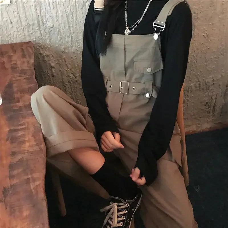 Jumpsuits Women Design Loose Fashion Vintage Students Spring Korean Style Straight Leisure Belt Simple Solid Elegant Tender Cozy