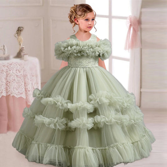 Neues elegantes Kleid für Mädchen, Blumenhochzeit, Hochzeit, langer bestickter Panto-Rock, 4–12 Jahre altes Klavier-Performance-Mädchenkleid.