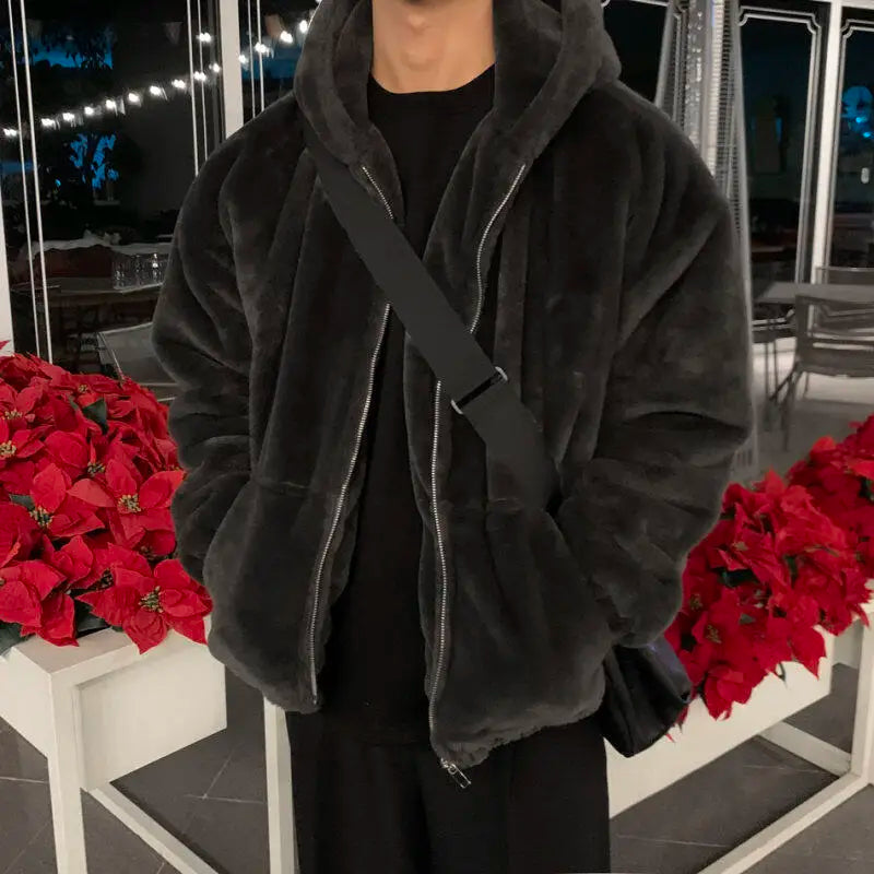 Winter faux lamb wool jacket men's padded thickened cotton clothing loose fleece jacket cotton clothing.