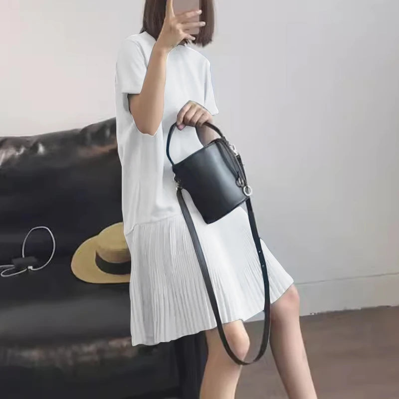 Zanzea lässig solide plissierte Kleid Frauen Sommer Kurzarm knielange Robe 2024 koreanische lose einfache Patchwork Vestido Overs ize