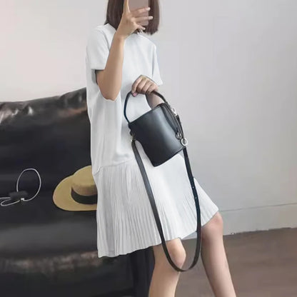 Zanzea lässig solide plissierte Kleid Frauen Sommer Kurzarm knielange Robe 2024 koreanische lose einfache Patchwork Vestido Overs ize