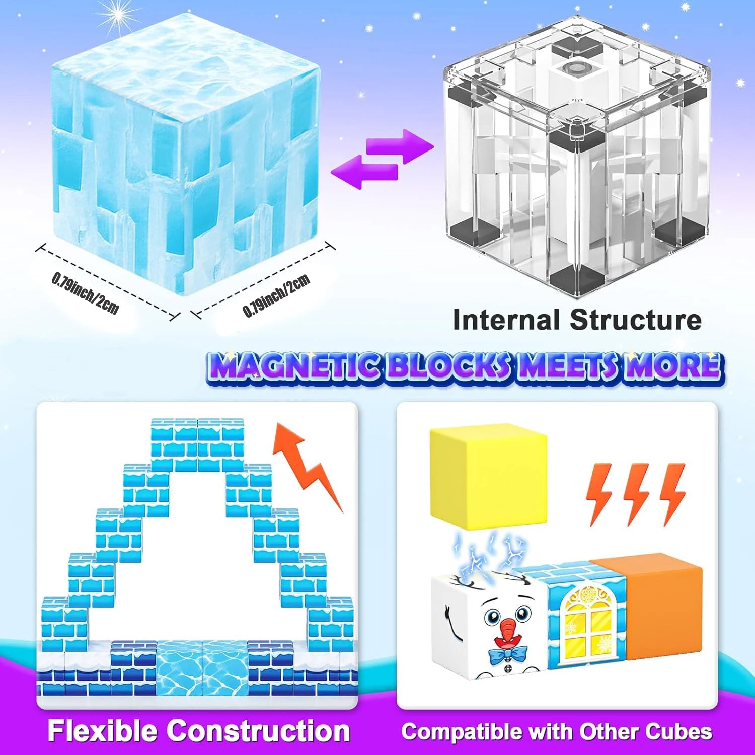 Magnetic Blocks Ice Castle Building Set Montessori Toddler STEM Sensory Toys Christmas Birthday Gift Educational Stacking Game.