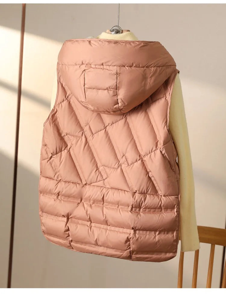 Weiblich 90% weiße Ente Daunen ultraleichte ärmellose Daunen weste 2023 neue Herbst/Winter Mode Kapuze Basics Frauen warme Weste Mantel.