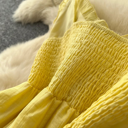 SINGREINY 2025, süßes Sommerkleid für Damen, Spaghettiträger, plissiert, 3D-Blumenmuster, schickes Sommerkleid, Fairycore, unregelmäßiges Kleid.