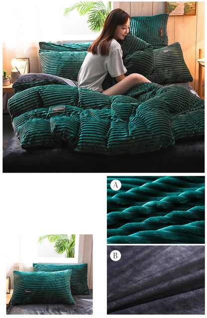 3pcs duvet cover Winter Warm Bedding sets Double Quilt Cover king Twin queen size bed thick Flano Coral Fleece with pillowscase.