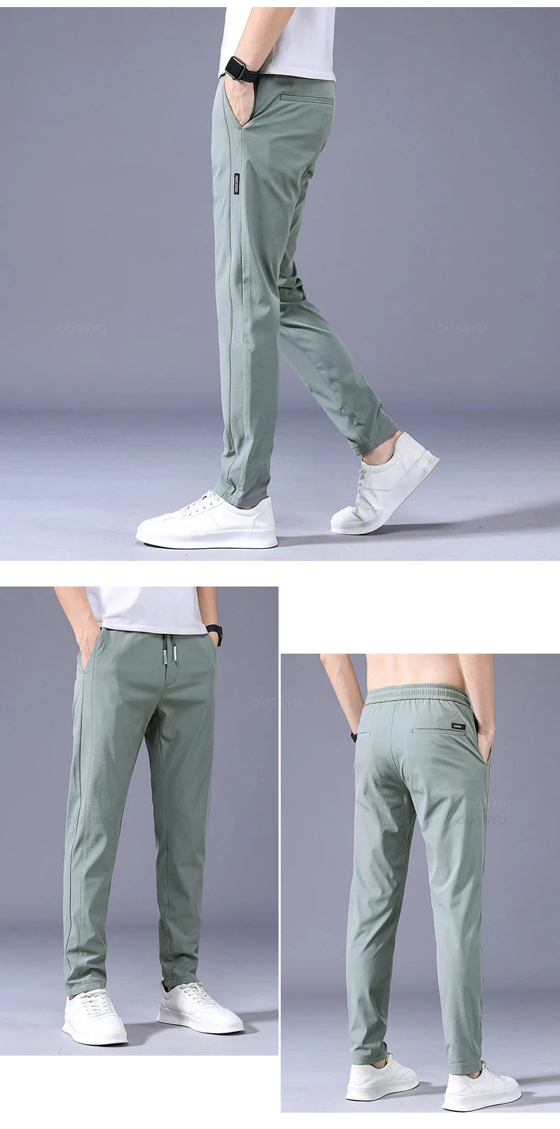 OUSSYU Brand New Spring Summer Men's Casual Pants Slim Pant Straight Thin Trousers Male Fashion Stretch Khaki Jogging 28-38.