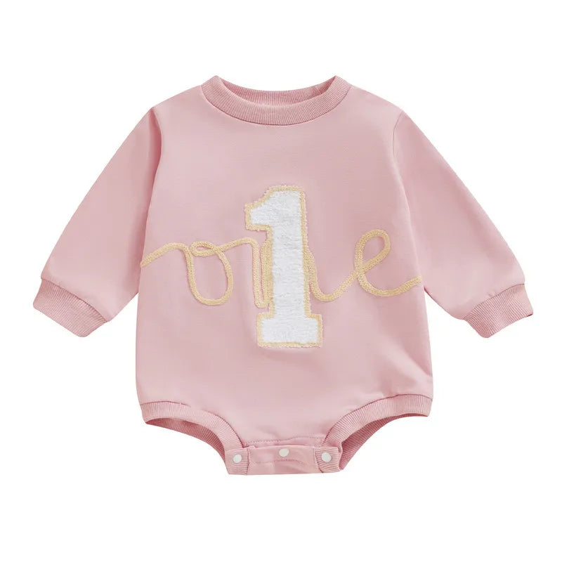 Ruewey 6 bis 18 Monate Baby ersten Geburtstag Bodysuit Frühling Herbst Kleidung Langarm Rundhals ausschnitt Buchstaben Overall Baby kleidung.