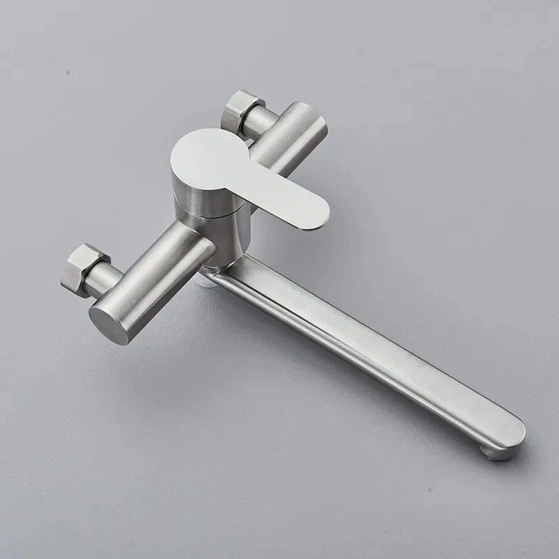 Kitchen Faucets Stainless Steel Wall Mounted Dual Hole Bathroom 360 Rotate Basin Faucet Cold Hot Water Mixer Taps With spray gun