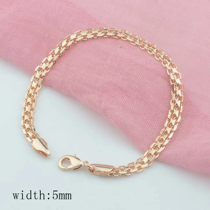 3mm 5mm Wide Men Women 585 Rose Gold Color Weaving Curb Bracelets Chains Jewelry.