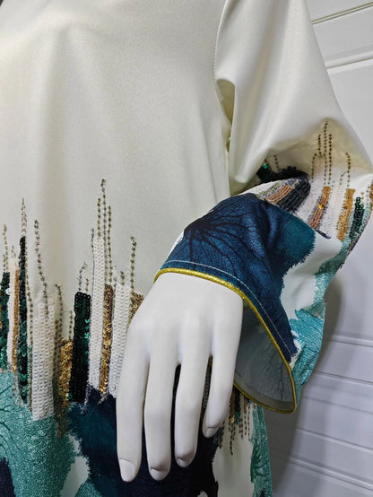Uni Arab Saudi Printing Sequins Long Dresses Galabia Muslim Eid Women Abayas Islam Clothing Turkish African Kebaya 2025 New.