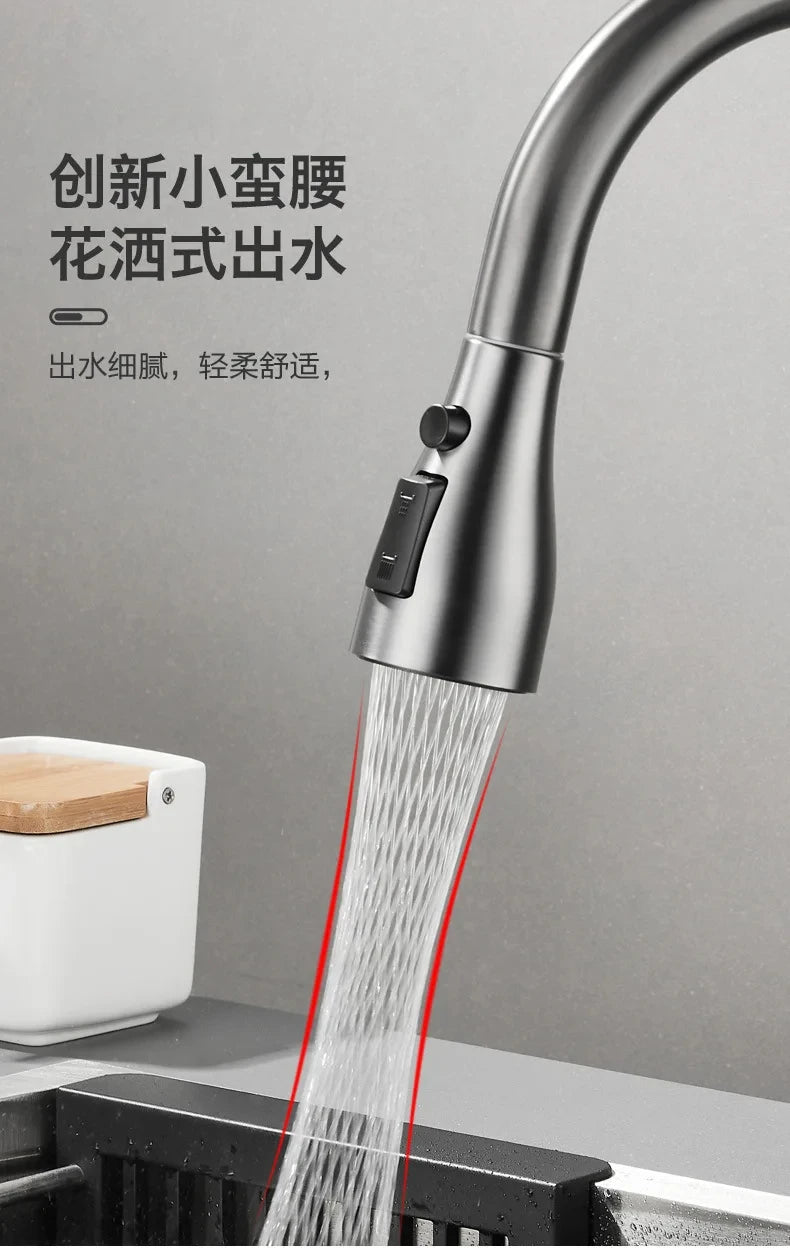 Kitchen Faucet Single Hole Pull-Out Spout Kitchen Sink Mixer Faucet Stream Spray Head Gun Gray/Black Mixer Faucet