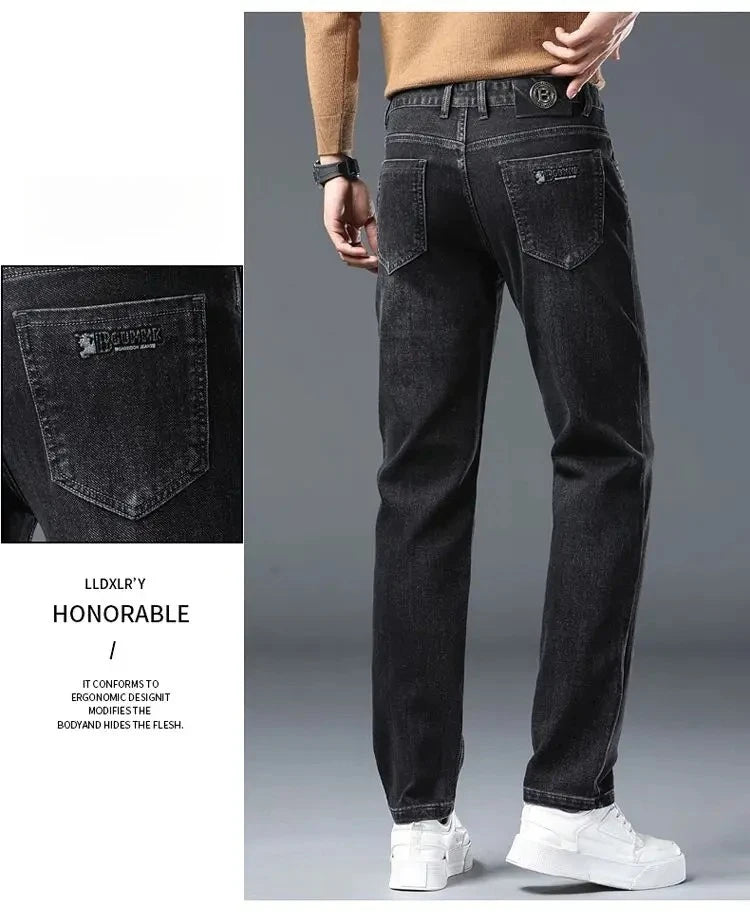 2025 New Stretch Jeans Men's Regular Classic Business Slim Trousers Black Blue Straight Male Y2K Brand Clothing Pants Size 29-40.