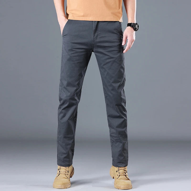 Men's High Quality Pure Cotton Classic Solid Color Casual Pants Business Stretch Slim Straight Brand Trousers Male Autumn New.