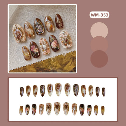 24pcs Red Star Print Fake Nails Sweet Cool Short Almond Press on Nail for Women Wearable Detachable Ins Spice Girl False Nails.