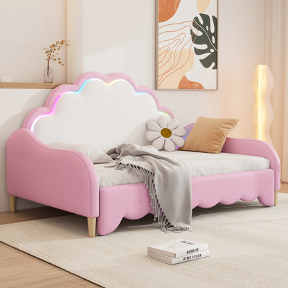 Kinderbett 140×200/140×90 cm mit Lattenrost, Tagesbett Kinder- & Jugendbett mit Umgebungslicht, ohne Matratze