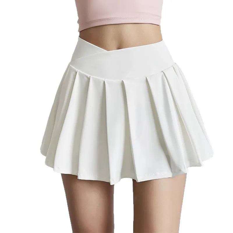 Sports Short Skirt Women's Summer Anti Glare Yoga Pants Fitness Clothes Quick Drying Breathable High Waist Pleated Tennis Skirt.