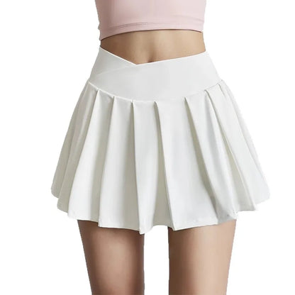 Sports Short Skirt Women's Summer Anti Glare Yoga Pants Fitness Clothes Quick Drying Breathable High Waist Pleated Tennis Skirt.