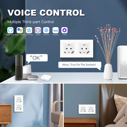BSEED Zigbee Smart AC Steckdose EU Steckdosen mit USB Typ-c Schnellladeanschlüssen Tuya Smart Life Alexa App Kunststoffrahmen Weiß.