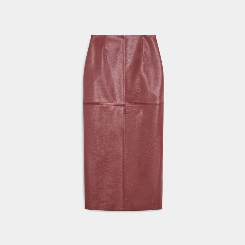 Chic Stand Collar Leather Long Skirt Sets Women Long Sleeve Jackets Spliced Solid Skirts 2025 Autumn Lady Y2k Outfits dress