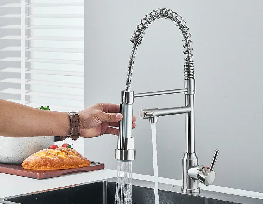 Pull Down Spring Kitchen Faucet Single Lever Hot Cold Mixer Water For Kitchen Sink Dual Spout Nozzle Faucets Crane