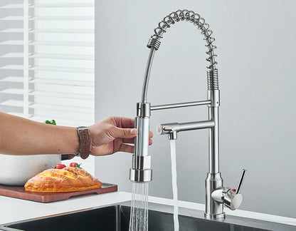 Pull Down Spring Kitchen Faucet Single Lever Hot Cold Mixer Water For Kitchen Sink Dual Spout Nozzle Faucets Crane