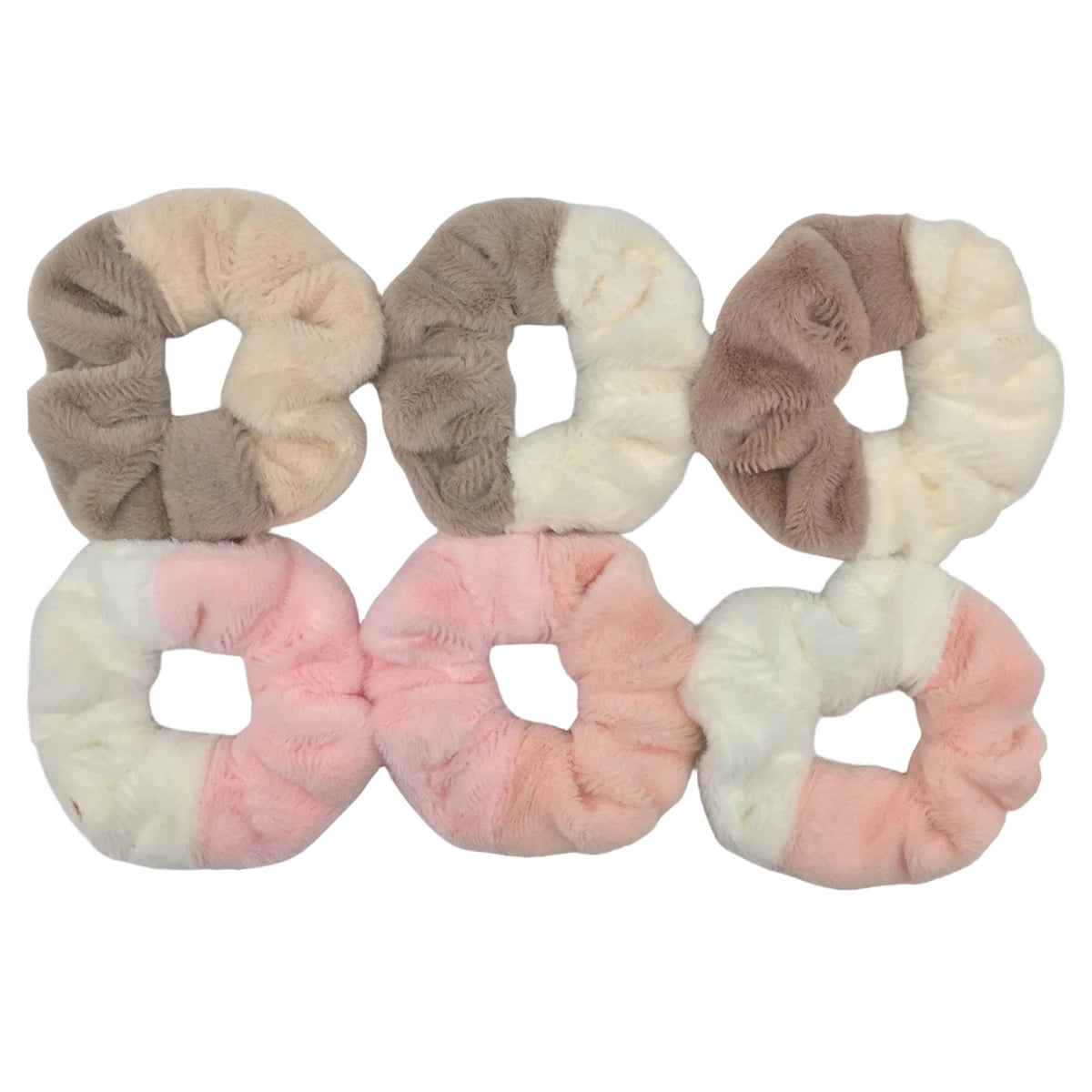 6pc Hair Scrunchies Furry Elastic Band Women Girl Ponytail Holder Rubber Ties Accessories Plush Faux Fur Soft Chiffon Headband