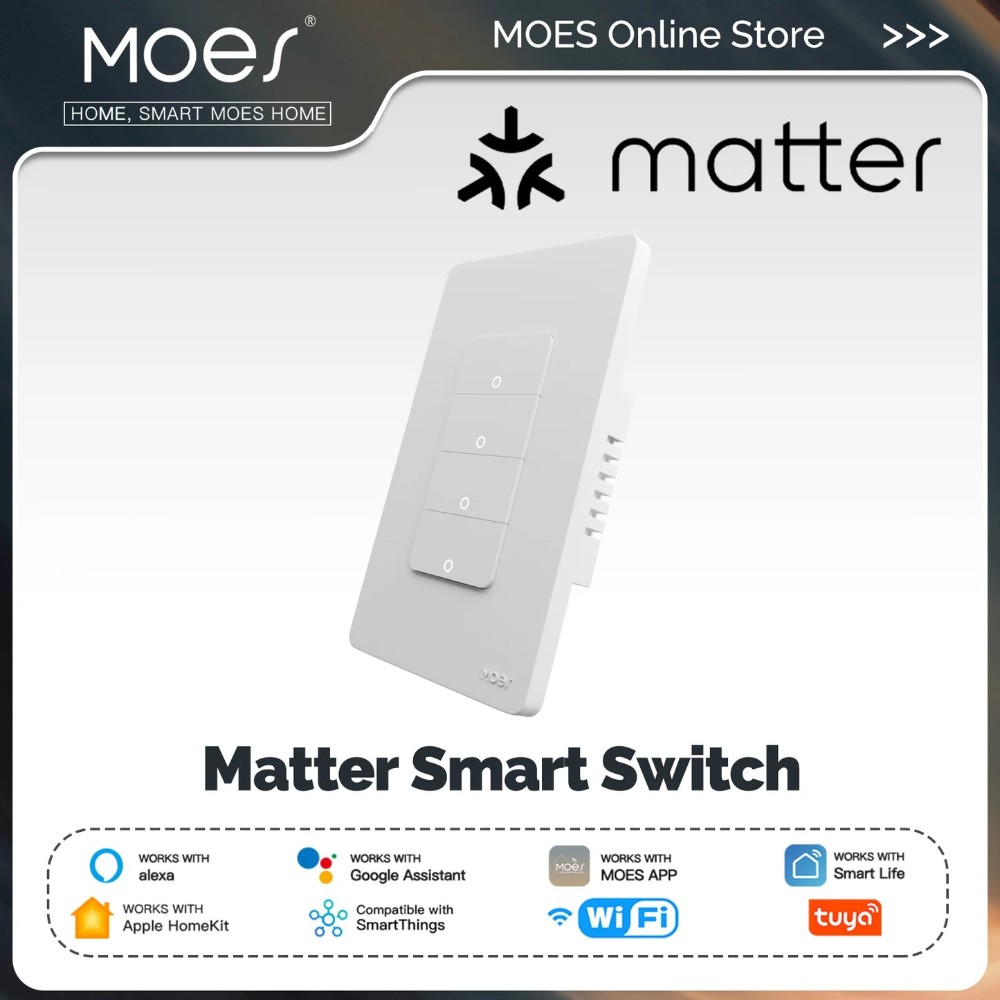 MOES Tuya Matter WiFi Smart Light Button Switch App-Steuerung Neutralleiter erforderlich Erdungsdesign Alexa Google Home Apple Home.