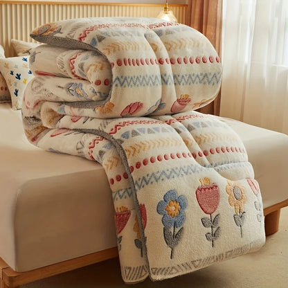 Winter Bedding Thick Quilt Blanket Thickened Warm Flannel Fleece Comforter for Cold Nights Set Bed Duvets Quilts the Blankets.